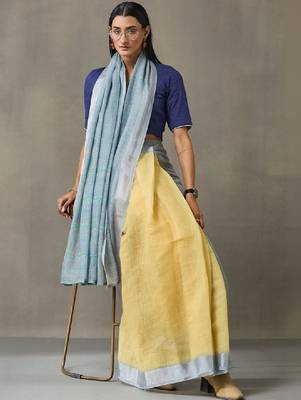 Linen blend formal ready to wear saree with unstitched blouse piece 2