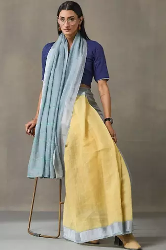 Linen blend formal ready to wear saree with unstitched blouse piece