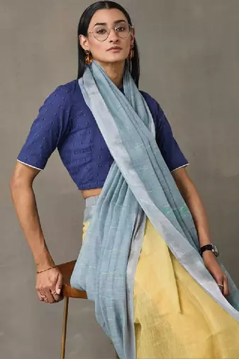 Linen blend formal ready to wear saree with unstitched blouse piece
