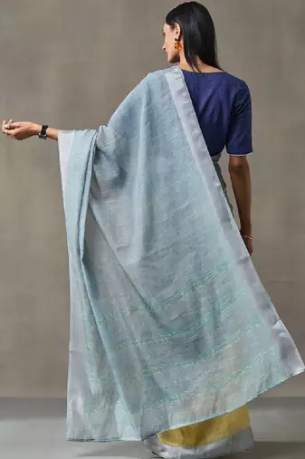 Linen blend formal ready to wear saree with unstitched blouse piece