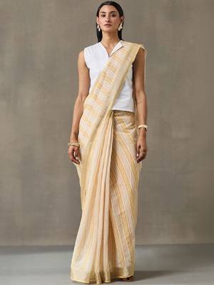 Striped linen blend ready to wear saree with blouse piece 1