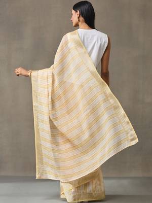 Striped linen blend ready to wear saree with blouse piece 4