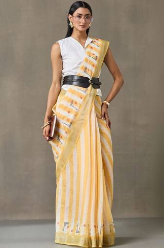 Striped printed ready to wear saree with blouse piece
