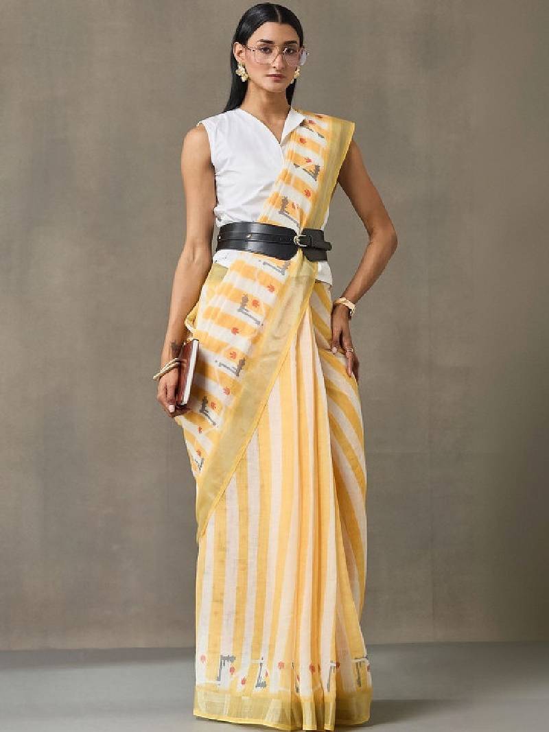 Striped printed ready to wear saree with blouse piece