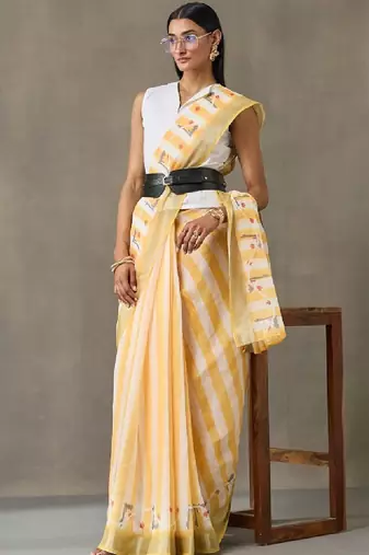 Striped printed ready to wear saree with blouse piece