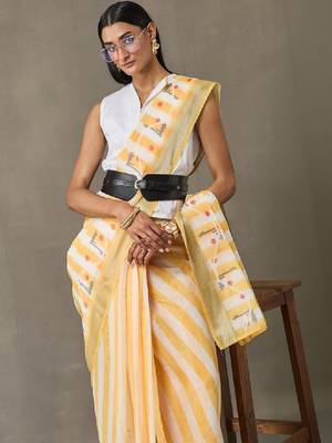 Striped printed ready to wear saree with blouse piece 3