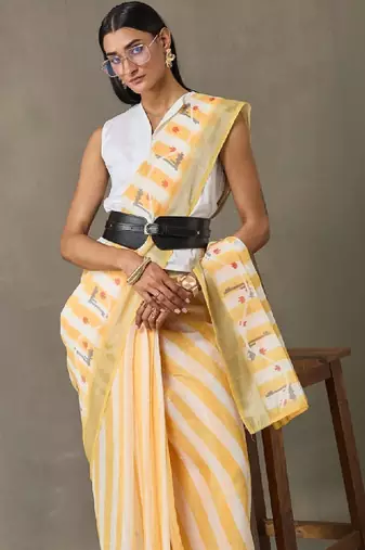 Striped printed ready to wear saree with blouse piece
