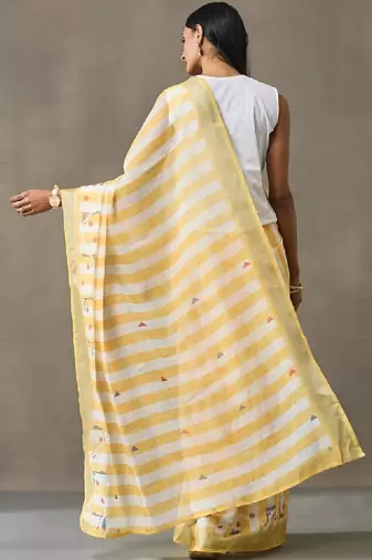 Striped printed ready to wear saree with blouse piece