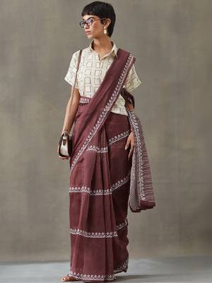 Ethnic motifs printed ready to wear saree with blouse piece 1