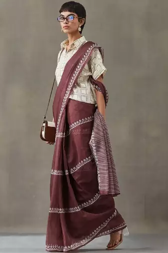 Ethnic motifs printed ready to wear saree with blouse piece