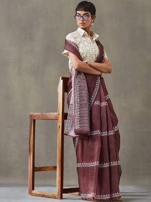 Ethnic motifs printed ready to wear saree with blouse piece 3