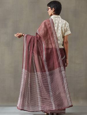 Ethnic motifs printed ready to wear saree with blouse piece 4