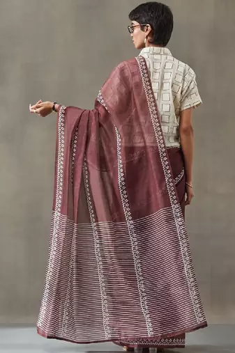 Ethnic motifs printed ready to wear saree with blouse piece