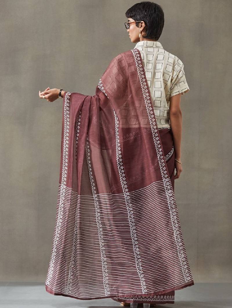 Ethnic motifs printed ready to wear saree with blouse piece
