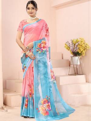Women floral pure georgette leheriya saree 1