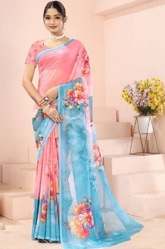 Women floral pure georgette leheriya saree