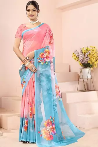 Women floral pure georgette leheriya saree