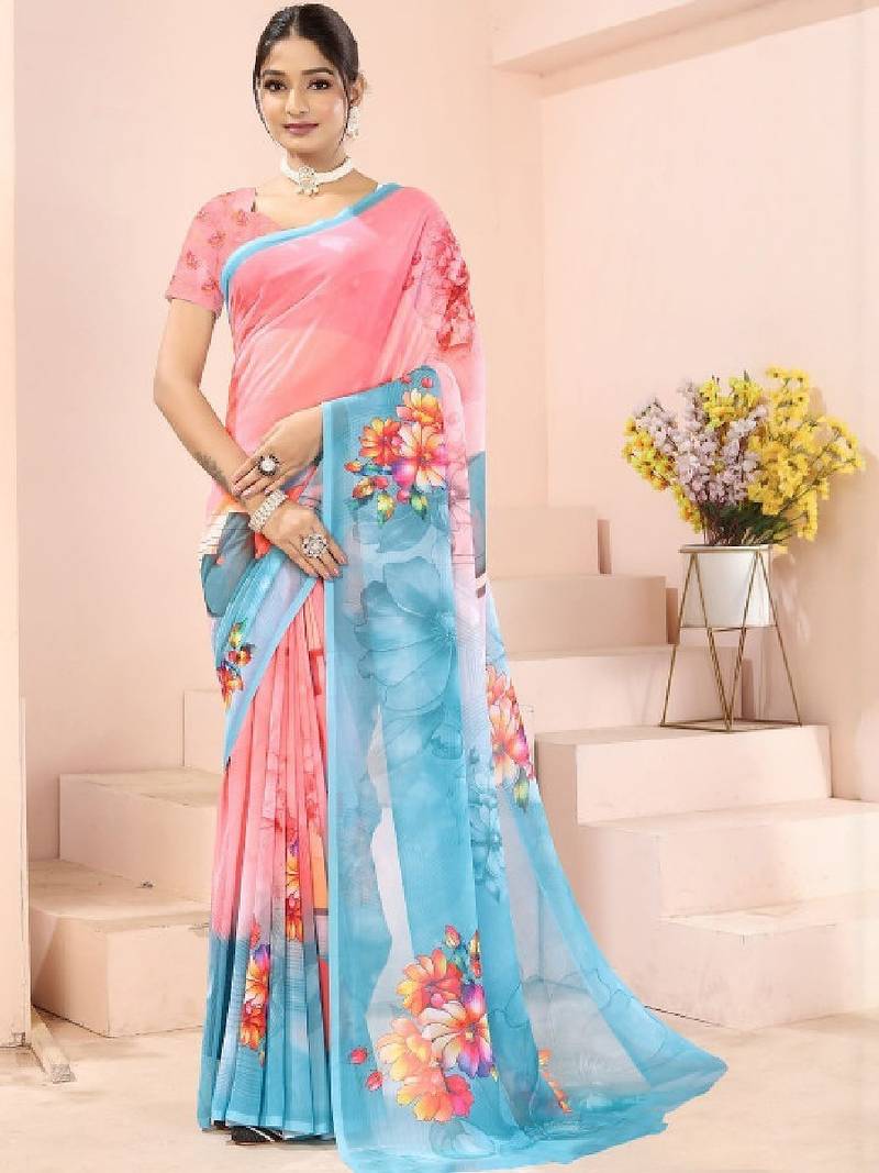 Women floral pure georgette leheriya saree