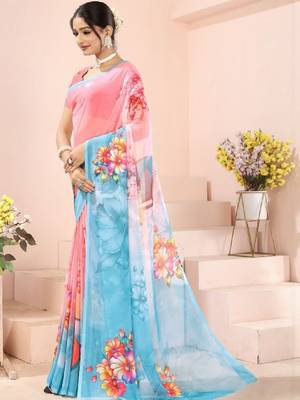 Women floral pure georgette leheriya saree 2