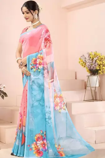 Women floral pure georgette leheriya saree