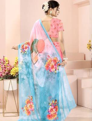Women floral pure georgette leheriya saree 3