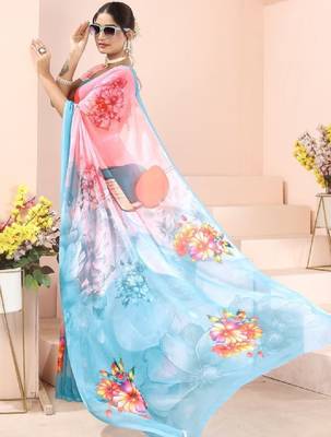 Women floral pure georgette leheriya saree 4