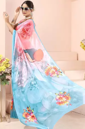 Women floral pure georgette leheriya saree