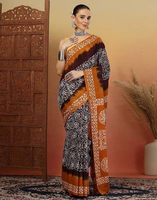 Bandhani printed pure cotton saree with blouse piece 1