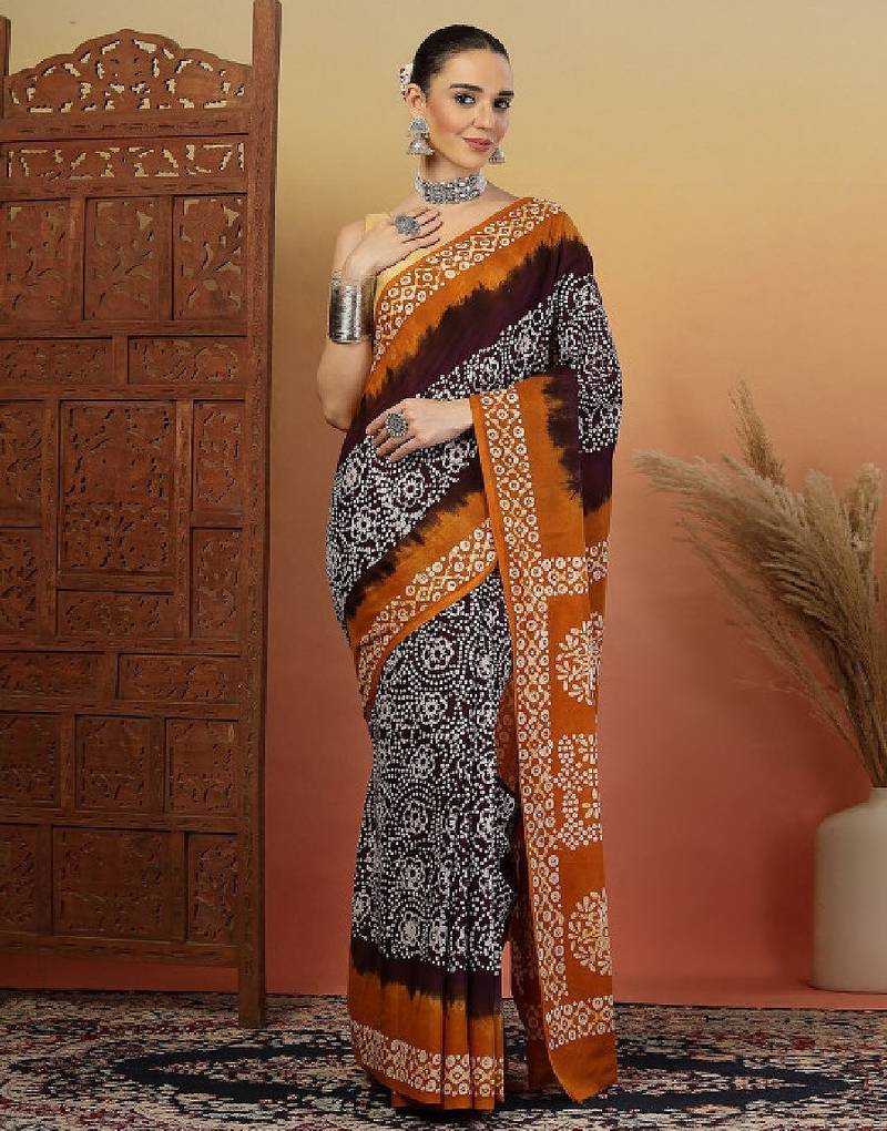 Bandhani printed pure cotton saree with blouse piece