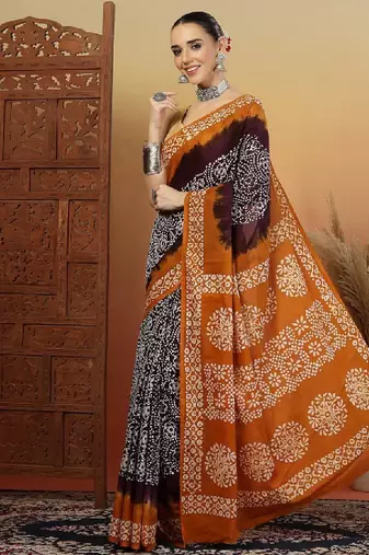 Bandhani printed pure cotton saree with blouse piece