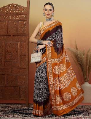 Bandhani printed pure cotton saree with blouse piece 4