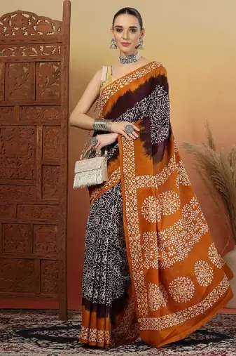 Bandhani printed pure cotton saree with blouse piece