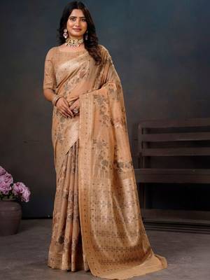 Floral zari silk blend leheriya saree 1