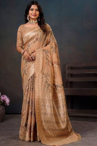 Floral zari silk blend leheriya saree