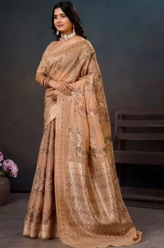 Floral zari silk blend leheriya saree