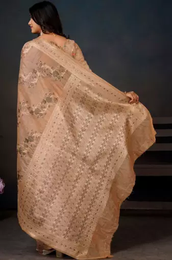 Floral zari silk blend leheriya saree