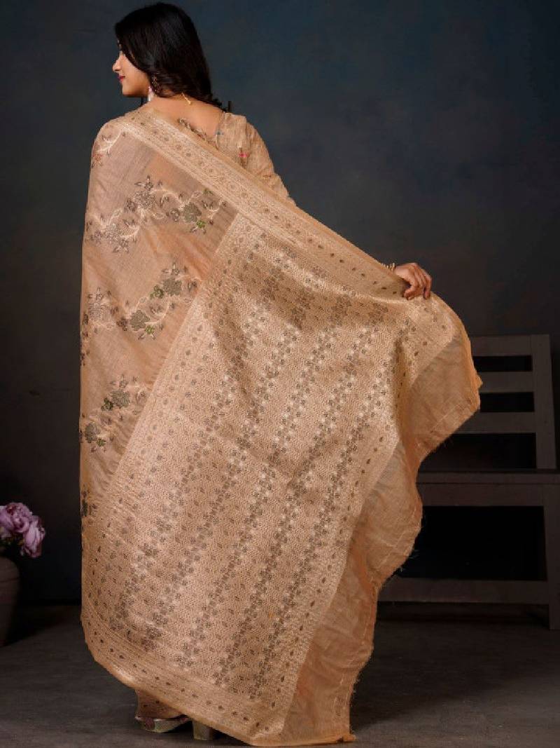 Floral zari silk blend leheriya saree