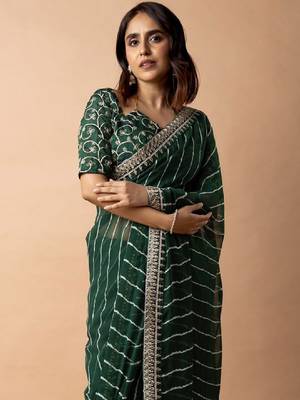Leheriya printed saree with embroidered border 1