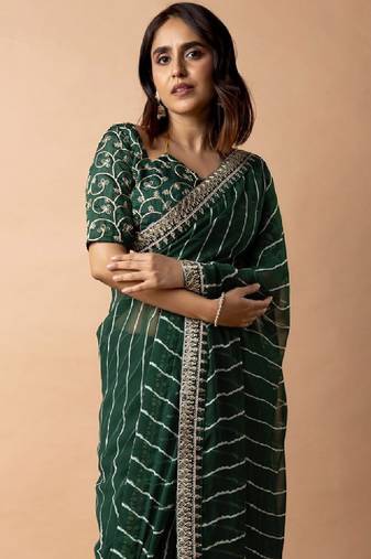 Leheriya printed saree with embroidered border