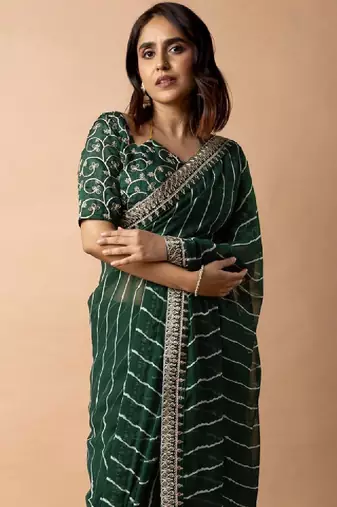 Leheriya printed saree with embroidered border