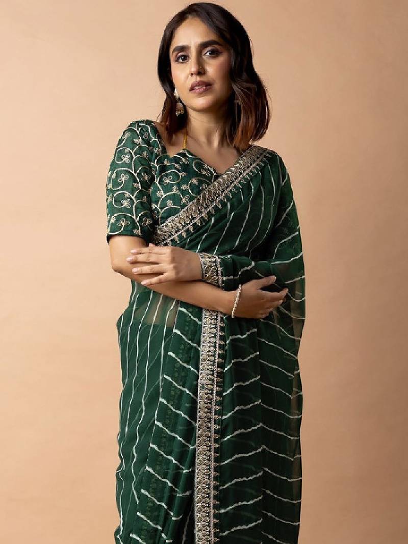 Leheriya printed saree with embroidered border