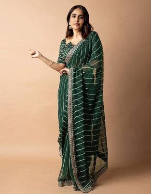 Leheriya printed saree with embroidered border 2