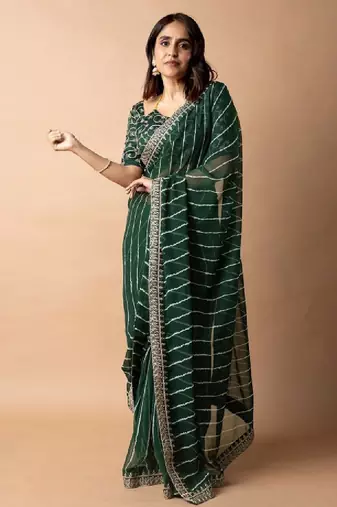 Leheriya printed saree with embroidered border