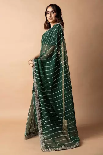Leheriya printed saree with embroidered border