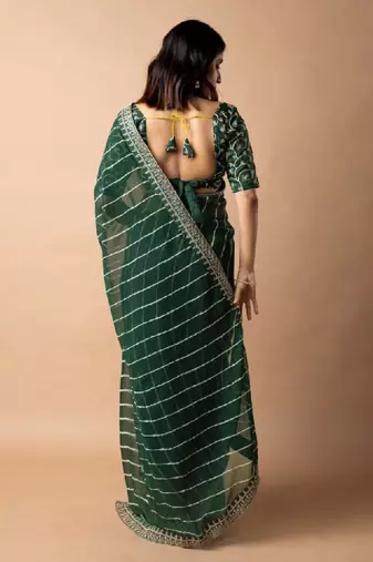 Leheriya printed saree with embroidered border