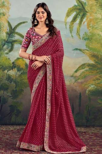 Bandhani embroidered poly georgette bandhani saree