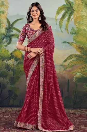 Bandhani embroidered poly georgette bandhani saree