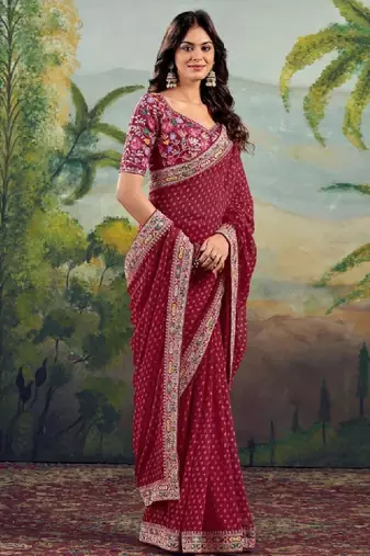 Bandhani embroidered poly georgette bandhani saree