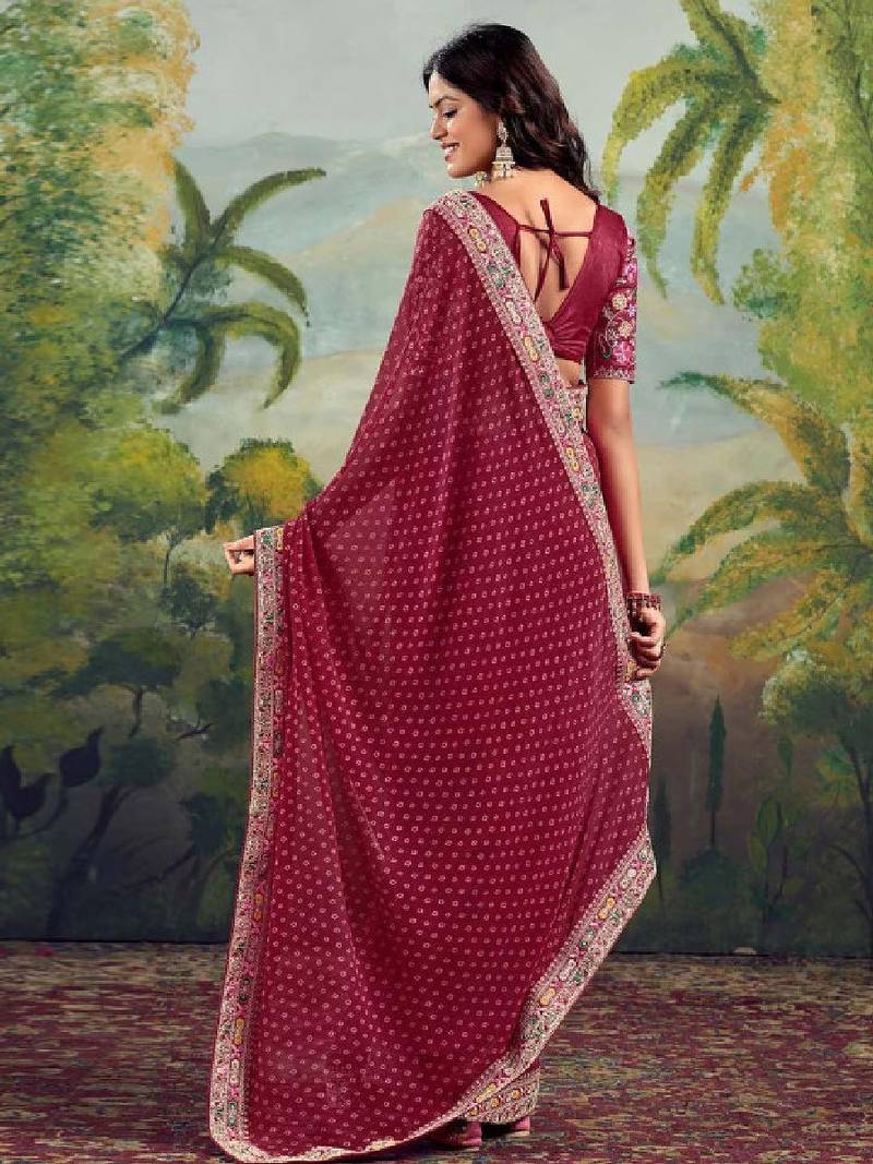 Bandhani embroidered poly georgette bandhani saree