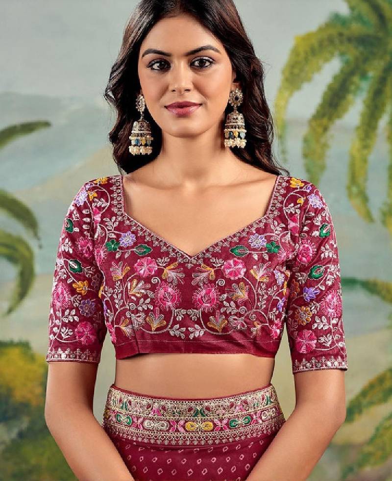 Bandhani embroidered poly georgette bandhani saree